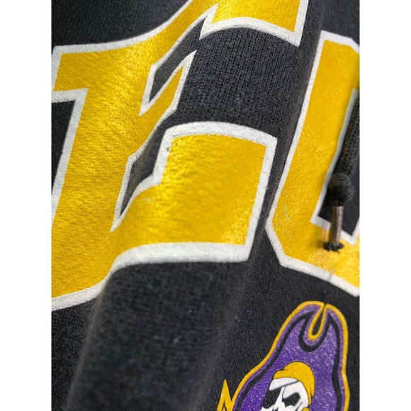 East Carolina Pirates Hoodie Men Medium Black Purple Sweatshirt Sweater Russell - Picture 6 of 11